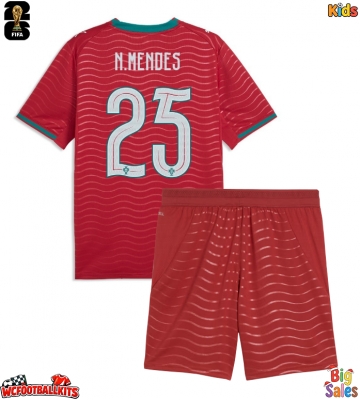 Portugal Nuno Mendes #25 Replica Home Stadium Kit for Kids World Cup 2026 Short Sleeve (+ pants)